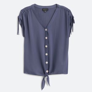 Tie Front Tie Sleeve Button Down Blouse
